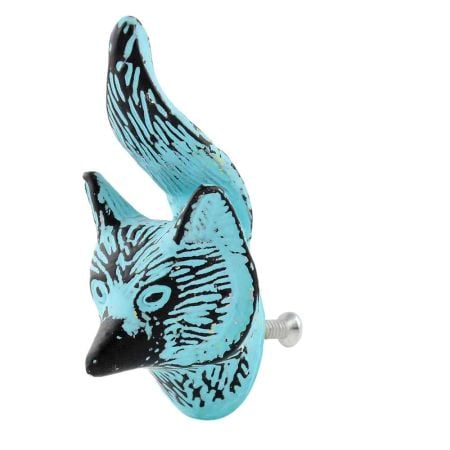 Turquoise Fox Face Distressed Iron Cabinet Knobs